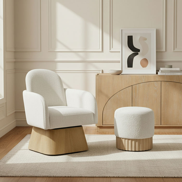 Marlowe - Linen Textured Fabric Upholstered Swivel Accent Chair - Stained Natural - Simple Home Plus