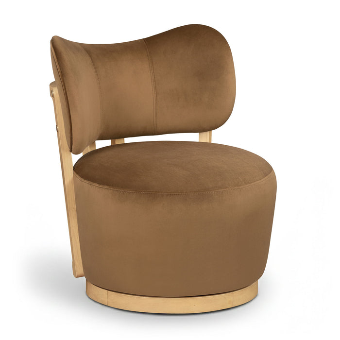 Elara - Velvet Upholstered Swivel Accent Chair - Saddle / Stained Natural - Simple Home Plus