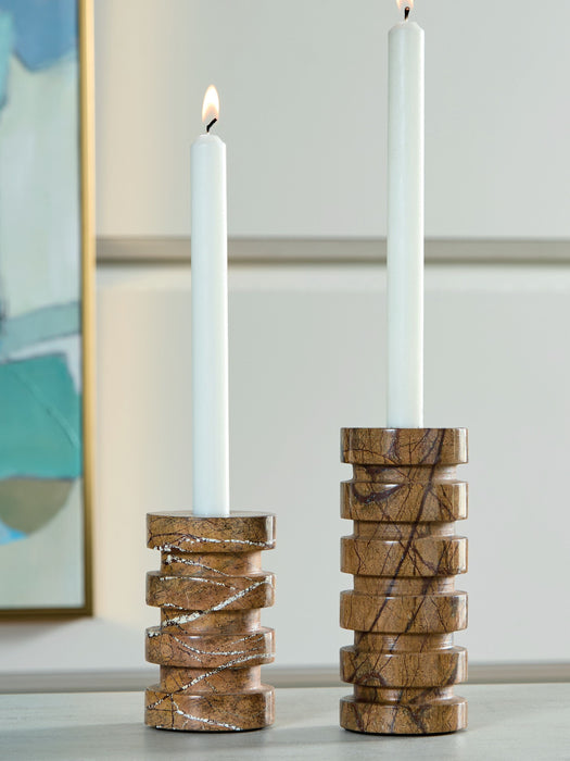Emsleyfield - Tan - Candle Holder Set (Set of 2) - Simple Home Plus