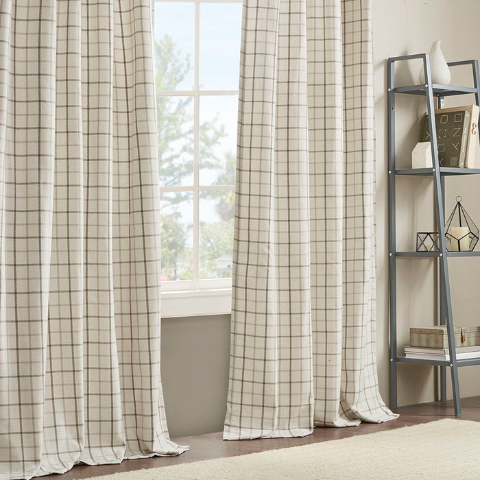 Anaheim - 50x108" Plaid Rod Pocket And Back Tab Curtain Panel With Fleece Lining - Natural - Simple Home Plus
