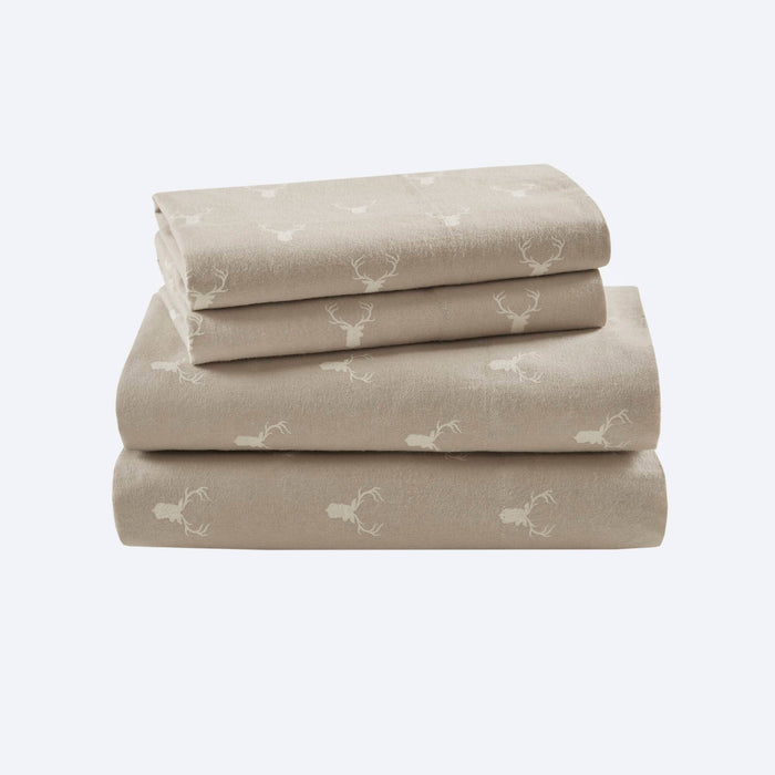 Flannel - California King 100% Flannel Printed Sheet Set - Stag Head - Simple Home Plus