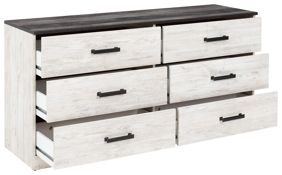 Shawburn - White / Black / Gray - Six Drawer Dresser - Pewter-tone pulls - Simple Home Plus
