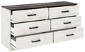 Shawburn - White / Black / Gray - Six Drawer Dresser - Pewter-tone pulls - Simple Home Plus