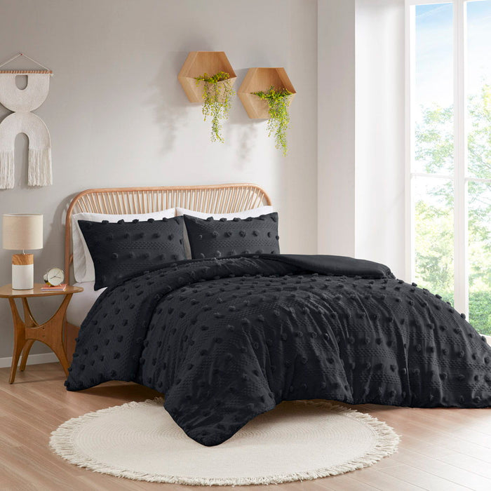 Lucy - Clip Jacquard Twin Duvet Cover Set - Black - Simple Home Plus