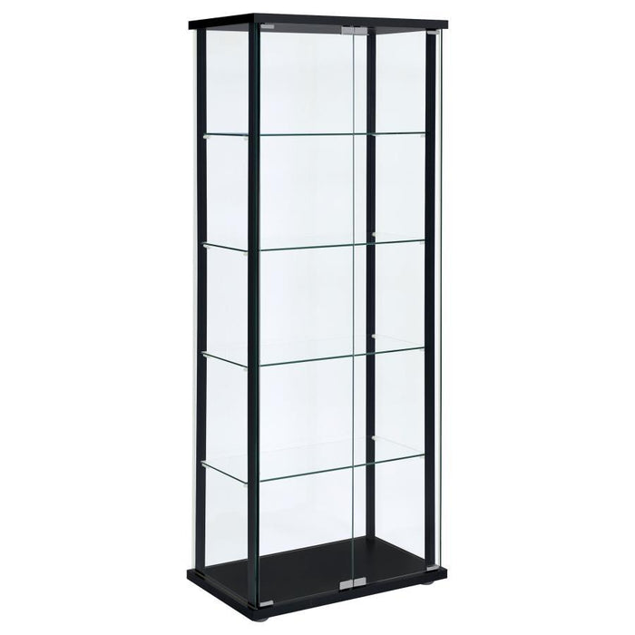 Delphinium - 5-Shelf Clear Glass Curio Display Cabinet - Black - Simple Home Plus