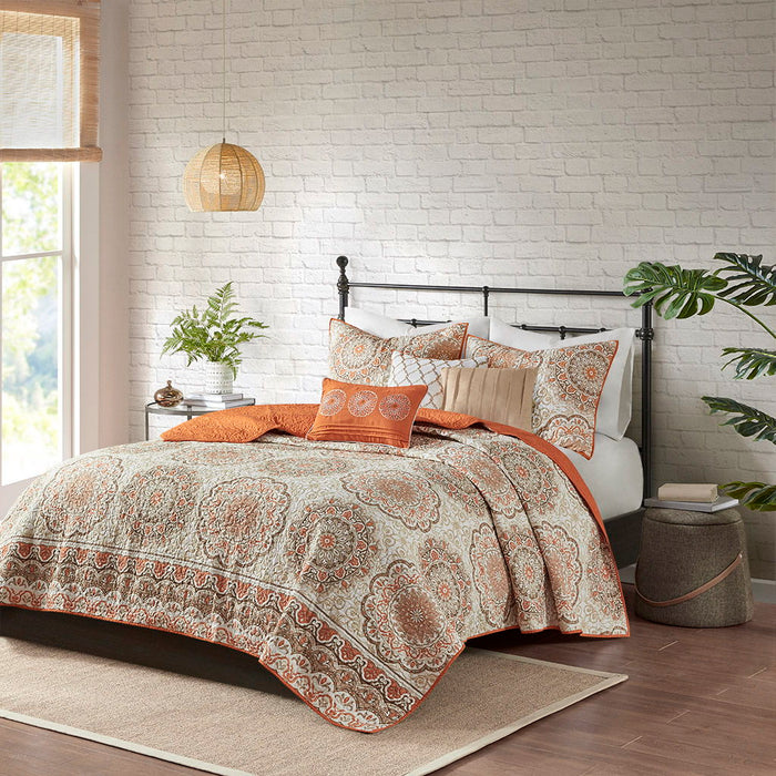 Tangiers - 6 Piece Reversible Coverlet Set - Orange - Simple Home Plus