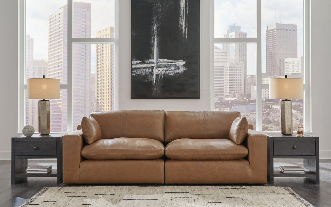 Emilia - 3 Pc. - 2-Piece Sectional Loveseat, Ottoman - Caramel - Simple Home Plus