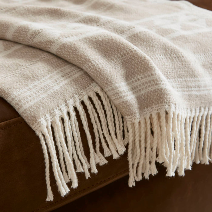 Alberta - Cotton Blend Throw - Ivory Stripe - Simple Home Plus