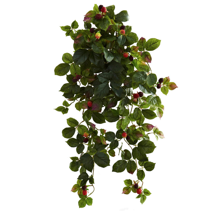 32" Raspberry Hanging Bush with Berry (Set of 2)