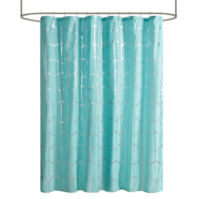 Raina - Printed Metallic Shower Curtain - Aqua / Silver - Simple Home Plus