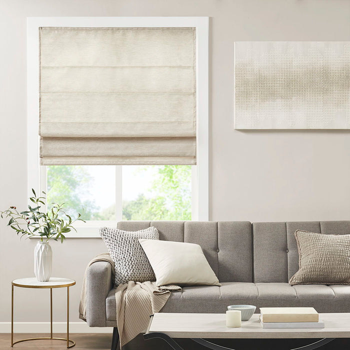 Como - 33" Printed Room Darkening Cordless Roman Shade - Ivory - Simple Home Plus