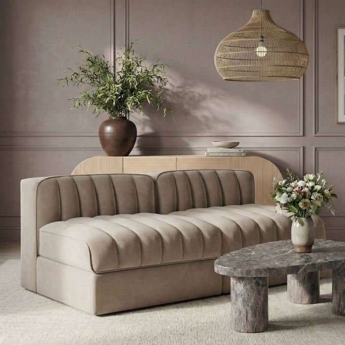 Rummi - Velvet Performance Fabric Upholstered 2 Piece Modular Armless Loveseat - Simple Home Plus