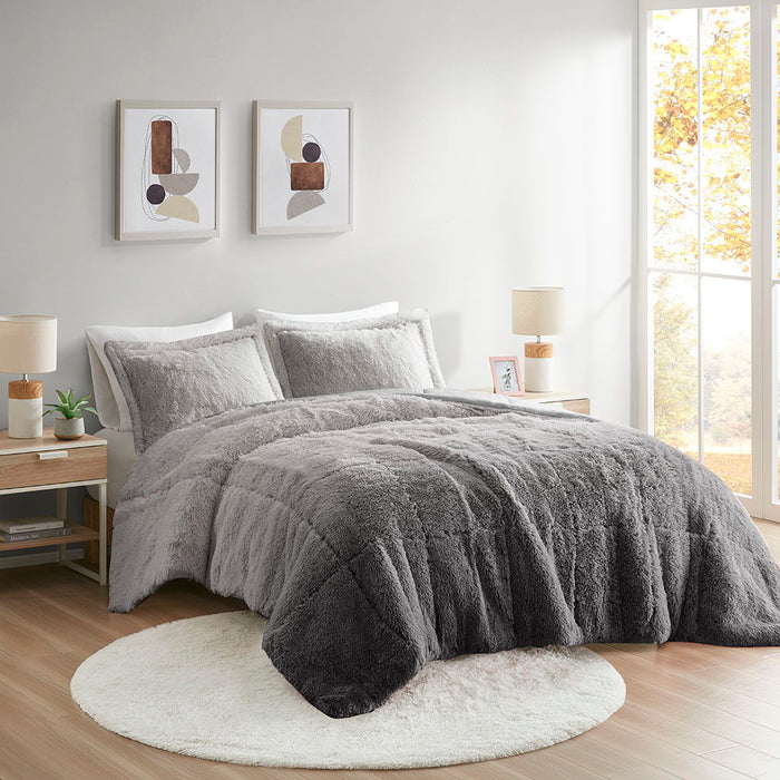 Brielle - Ombre Shaggy Long Comforter Mini Set - Gray - Simple Home Plus