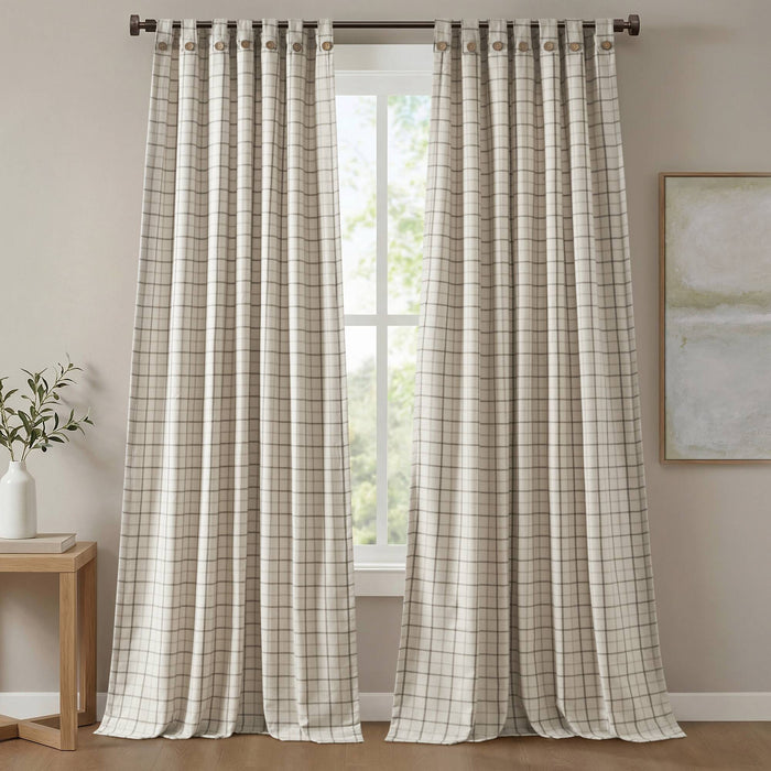 Anaheim - Plaid Rod Pocket And Back Tab Curtain Panel With Fleece Lining - Neutral