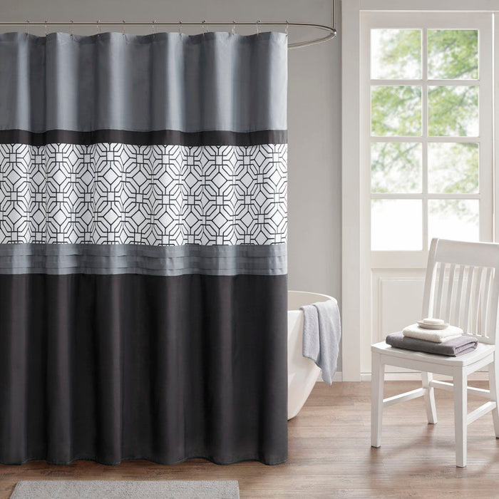 Donnell - Embroidered And Pieced Shower Curtain - Black / Gray - Simple Home Plus