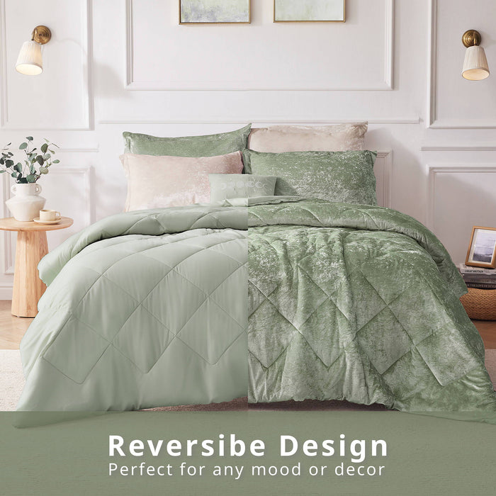 Felicia - Velvet Comforter Set With Throw Pillow - Green - Simple Home Plus