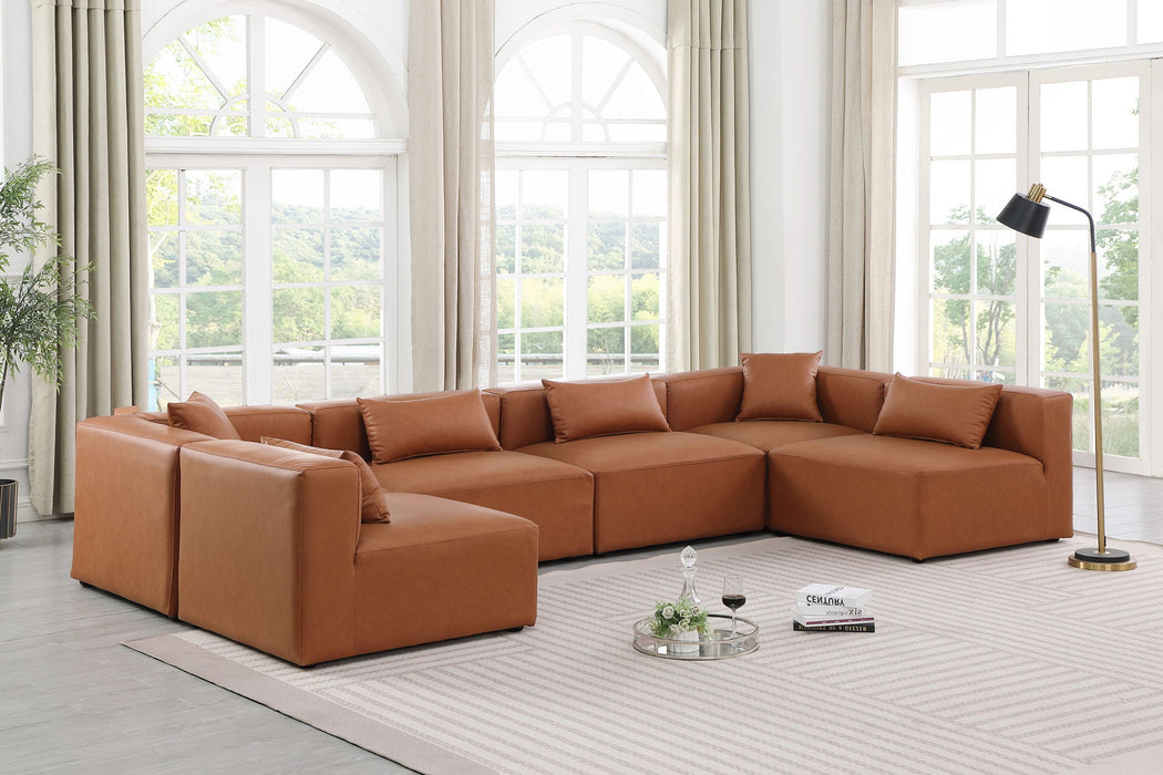 Cube - 6 Piece Modular Armless Sectional - Cognac - Simple Home Plus
