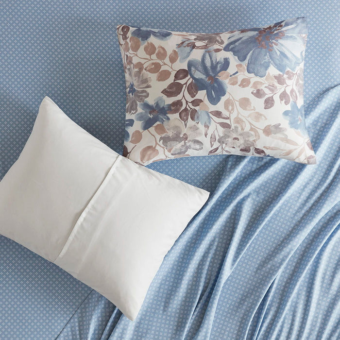 Luna - Floral Comforter Set With Bed Sheets - Blue - Simple Home Plus