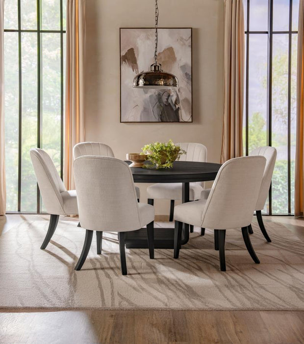 Leandro - 7 Piece Round Dining Table Set - Cream / Burnished Black - Simple Home Plus