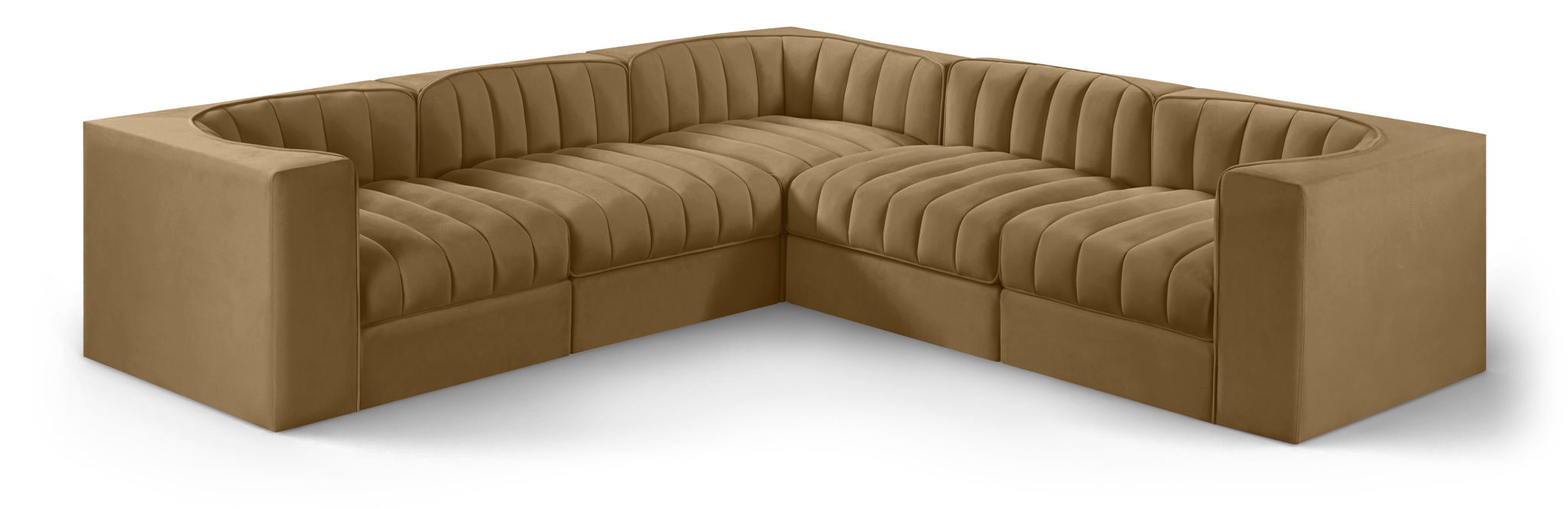 Rummi - Symmetrical Velvet Performance Fabric Upholstered 5 Piece Modular Sectional - Simple Home Plus