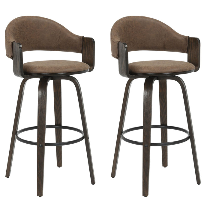 Daxton - Swivel Bar Height Round Back Wood Bar Stool With Faux Leather Seat
