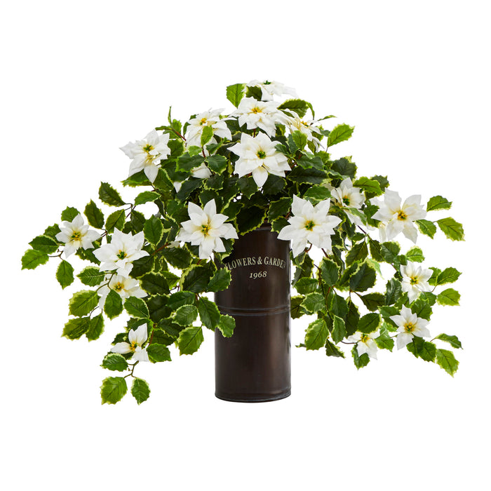 21" Poinsettia and Holly Plant in Planter (Real Touch)