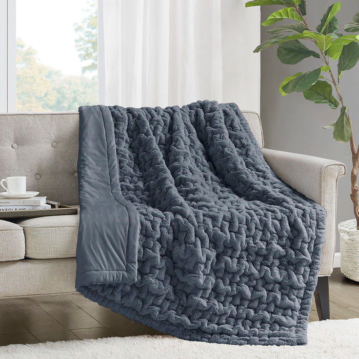 Ruched Fur - Throw - Slate Blue - Simple Home Plus