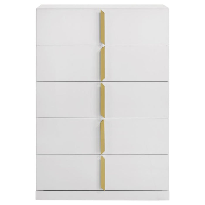 Ines - 5-Drawer Bedroom Chest Of Drawers - White High Gloss - Simple Home Plus