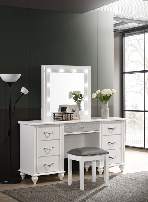 Barzini - Upholstered Vanity Stool - Metallic And White - Simple Home Plus