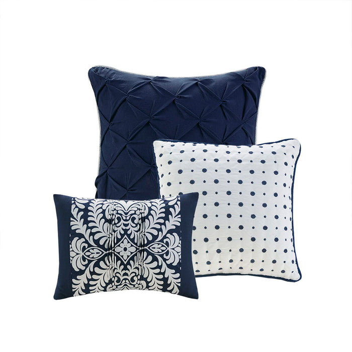 Vienna - Queen 7 Piece Printed Comforter Set - Indigo - Simple Home Plus