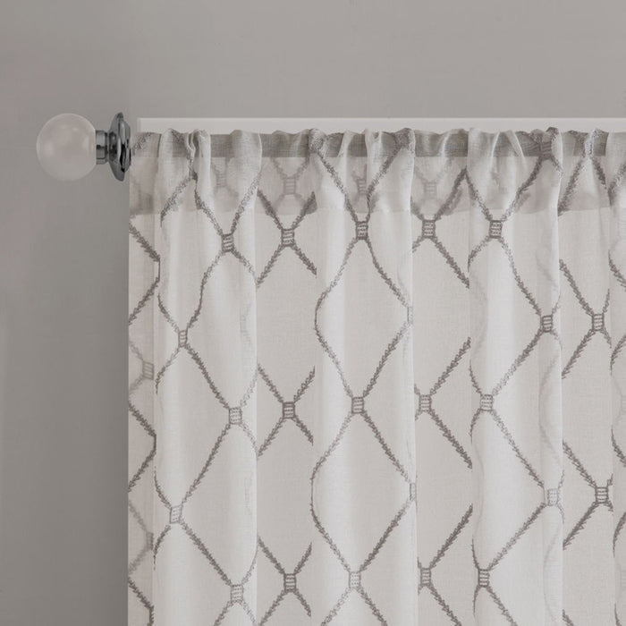 Irina - Diamond Sheer Window Curtain - White / Gray - Simple Home Plus