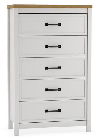 Kerisden - Five Drawer Chest - White / Brown - Simple Home Plus