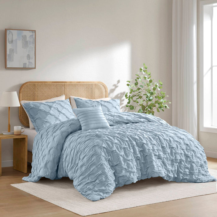 Bailey - King/California King Diamond Pucker Comforter Set - Blue - Simple Home Plus