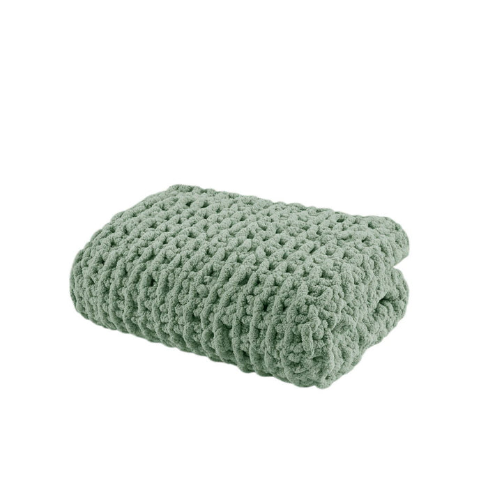Chenille Chunky Knit - Throw - Sage Green - Simple Home Plus