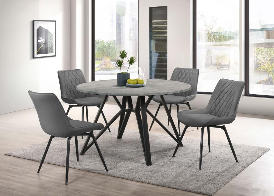 Neil - 5 Piece Round Dining Table Set Concrete - Gunmetal - Simple Home Plus