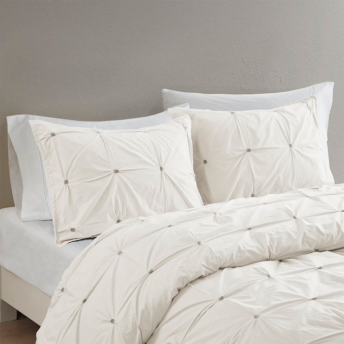 Masie - King 3 Piece Elastic Embroidered Duvet Cover Set - White - Simple Home Plus