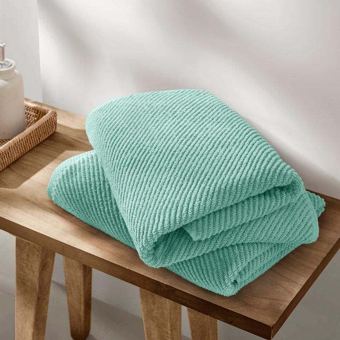 Diagonal Ribbed - 4 Piece Bath Towels Set - Turquoise - Simple Home Plus