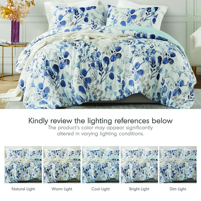 Gabby - Twin/Twin Long Reversible Floral Botanical Seersucker Comforter Set - Navy/Blue - Simple Home Plus