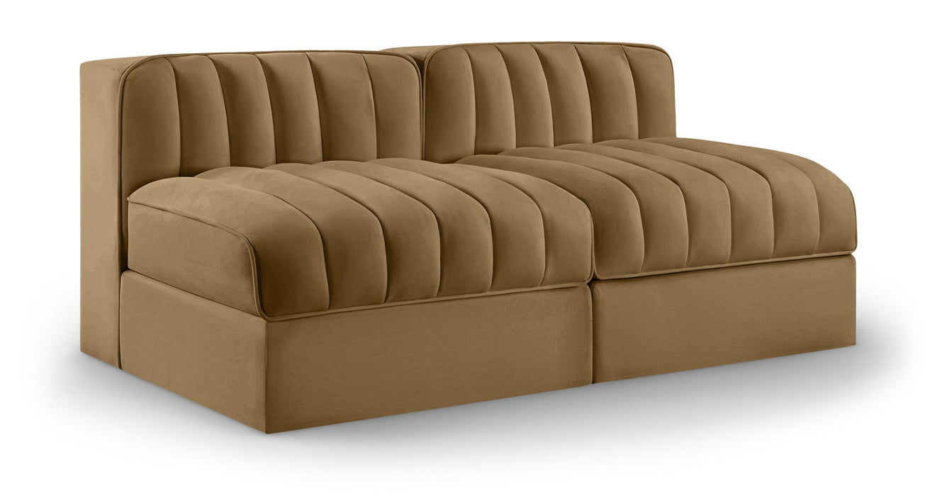 Rummi - Velvet Performance Fabric Upholstered 2 Piece Modular Armless Loveseat - Simple Home Plus