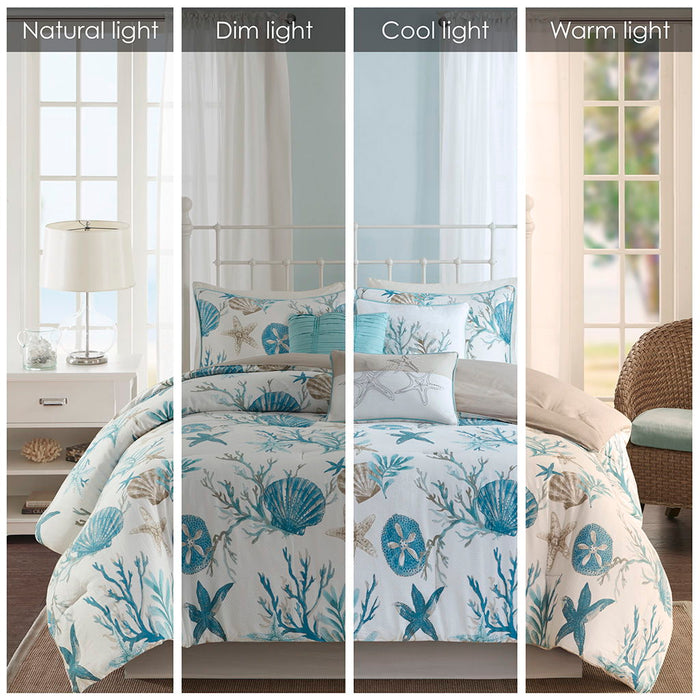 Pebble Beach - 7 Piece King Cotton Sateen Comforter Set - Aqua - Simple Home Plus