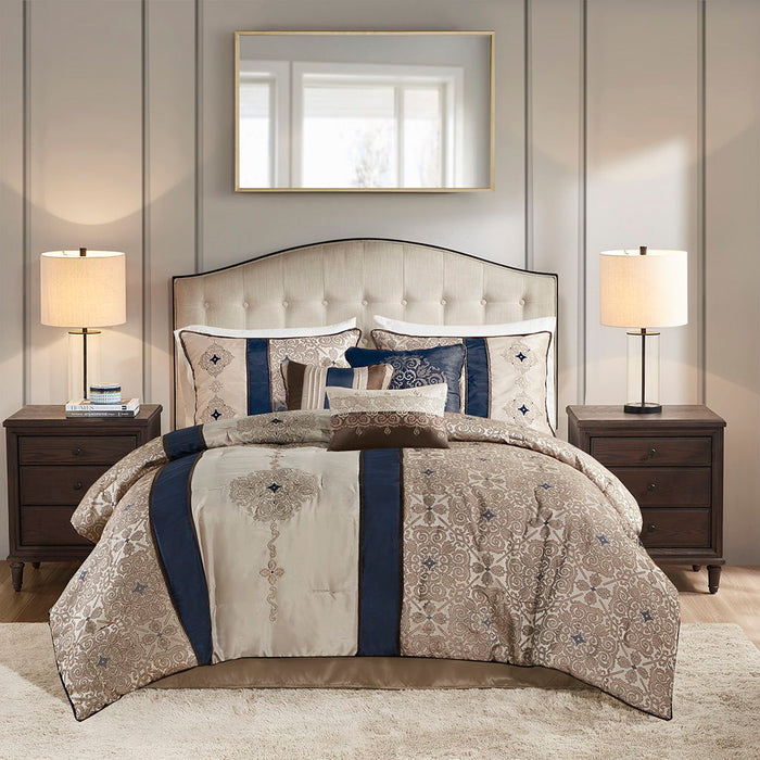 Donovan - Queen 7 Piece Comforter Set - Navy - Simple Home Plus