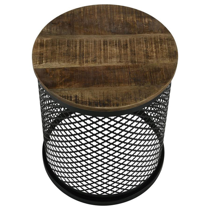 Aurora - Round Drum Base Accent Side Table - Natural And Black - Simple Home Plus