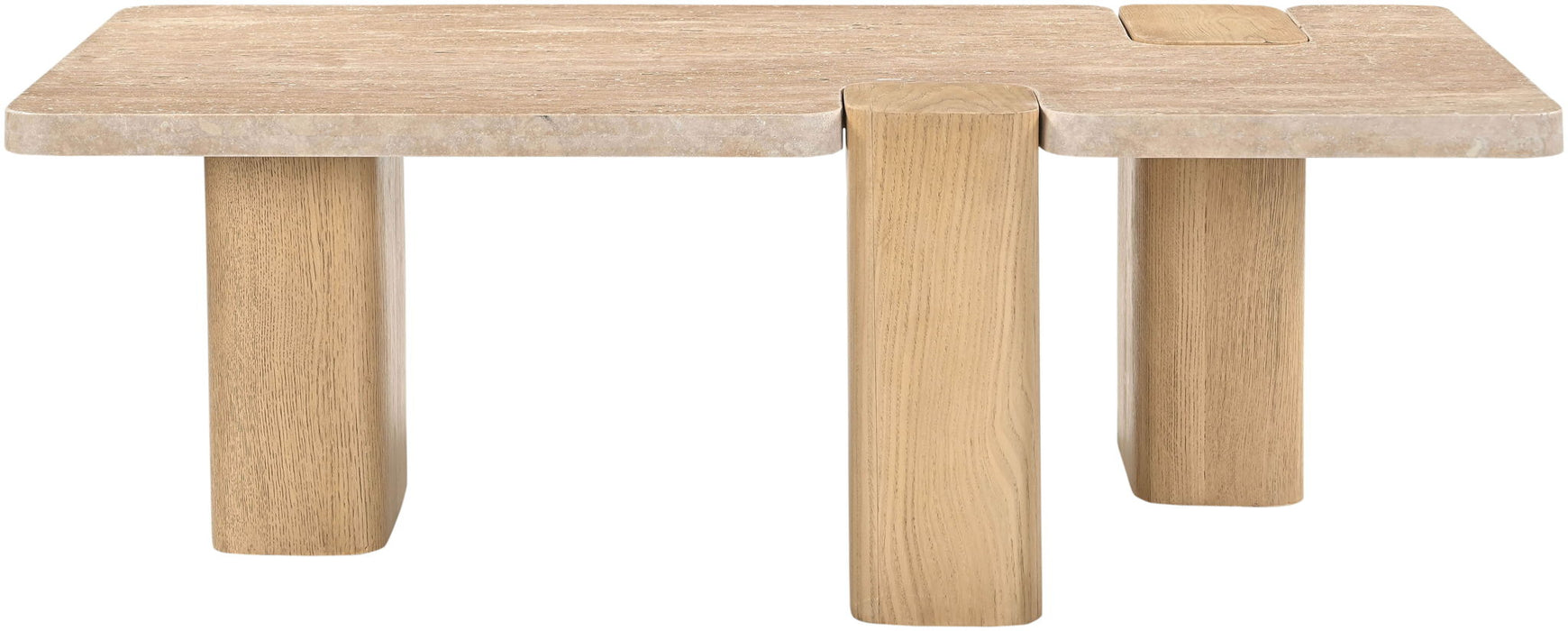 Ravenna - Genuine Fabric Travertine And Oak Wood Table - Simple Home Plus