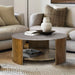 Keegan - Round Mixed Material Coffee Table With Shelf - Oak / Marble - Simple Home Plus