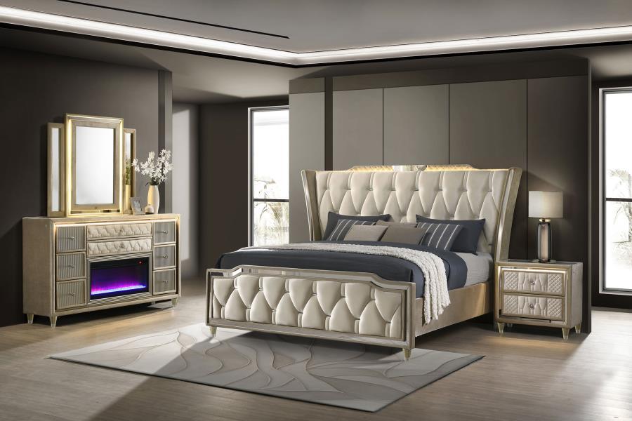 Lorient - Bedroom Set With LED Flame Box Dresser - Simple Home Plus
