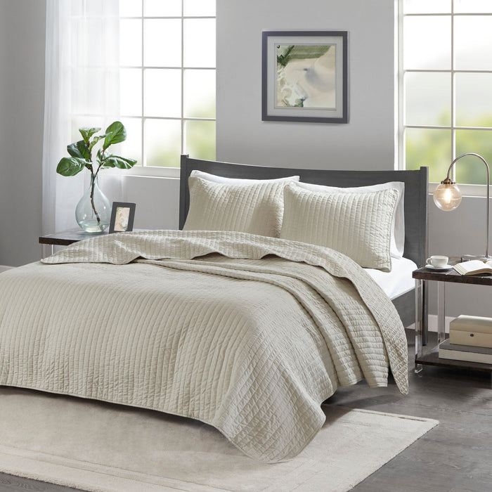 Keaton - Reversible Coverlet Set - Cream - Simple Home Plus