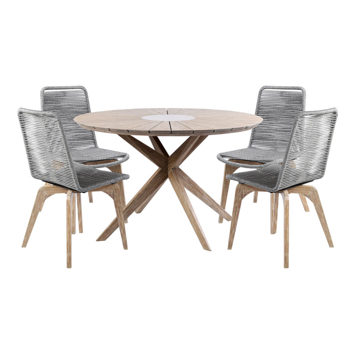 Oasis And Island - Outdoor 5 Piece Light Eucalyptus And Concrete Dining Set - Simple Home Plus