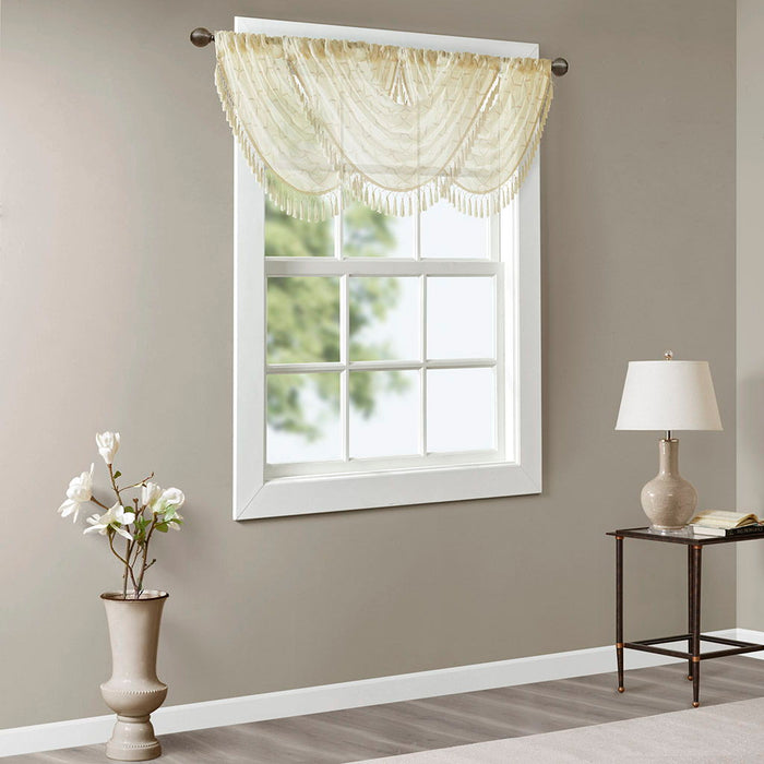 Irina - Diamond Sheer Embroidered Waterfall Valance - Ivory - Simple Home Plus