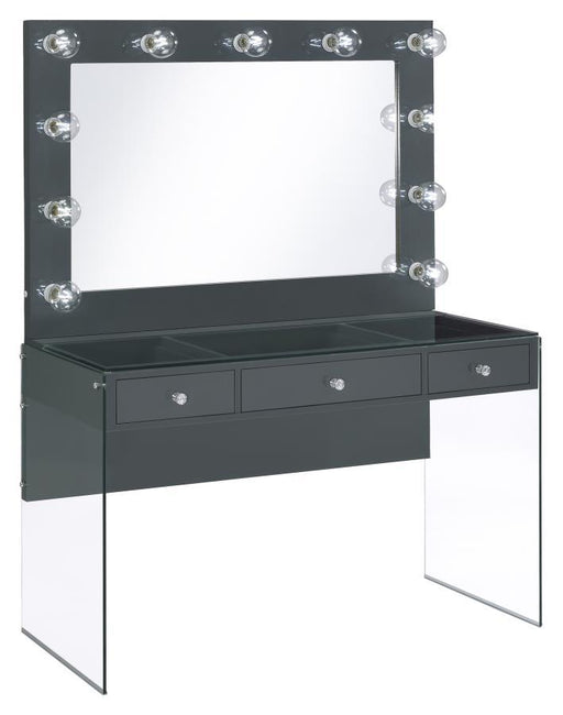 Afshan - 3-Drawer Vanity Set With Lighting - Gray High Gloss - Simple Home Plus