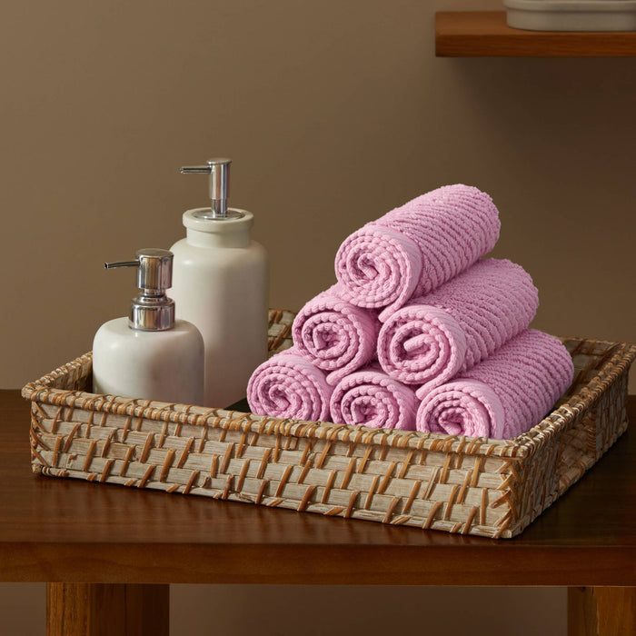 Diagonal Ribbed - 6 Piece Washcloths Set - Pink - Simple Home Plus
